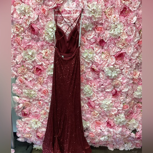 Amarra 88586 Size 2 Wine Beaded Long Dress Open Back V Neck Mermaid NWT - Picture 4 of 6